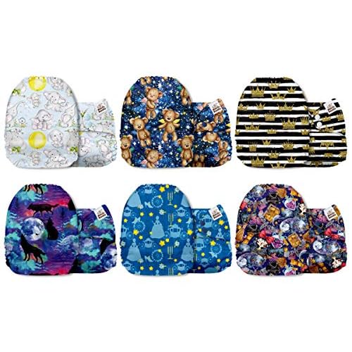 Mama Koala 3.0 Cloth Diapers for Babies with AWJ Lining, 6 Pack with 12 5-Layer Bboo(No Microfiber) Cloth Diaper Inserts - Reusable and Washable Pocket Diapers(12-My Warm Heart)