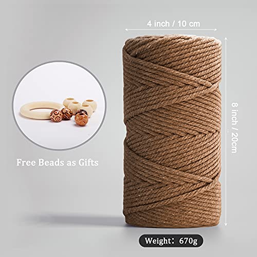 Image of ZUEXT Macrame Cord, Caramel, 5mm x 109yds Cotton String Macrame Yarn | 100% Natural Handmade, 4 Strands Twisted Cotton Rope, For Wall Hanging Plant Hangers Gift Wrapping Tapestry DIY Crafts, 100m