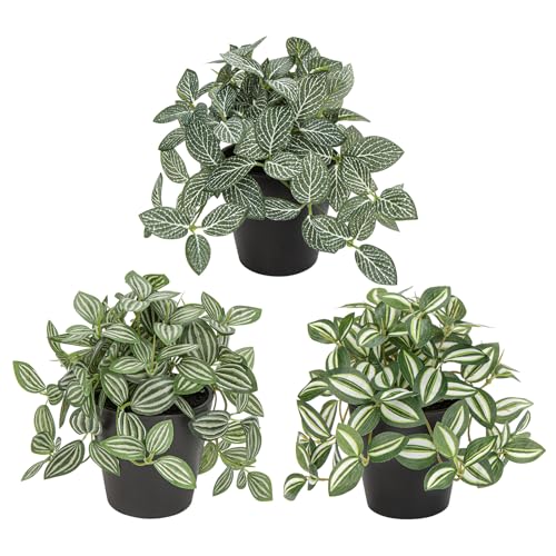 Oairse Small Artificial Plants Indoor in Pot Set of 3 Decorative Fake Plants Realistic Faux Plant Potted for Home Aesthetic Living Room Bathroom Desk Shelf Office Decoration