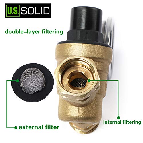 Image of U.S. Solid 3 /4 inch GHT RV Water Pressure Regulator, Adjustable Lead-Free Brass Water Regulator Valve with Gauge & Filter for RV, Camper & Garden Hose (Pack of 2)