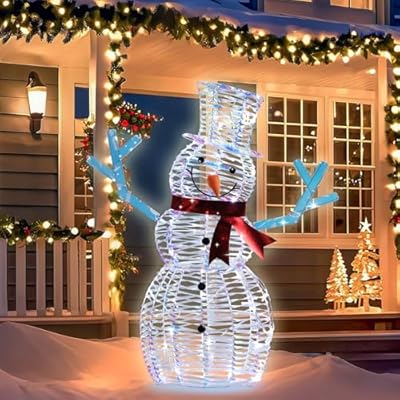 VCUTEKA Christmas Outdoor Decorations - 3FT Christmas Glittering Snowman with Red Scarf and LED Light for Xmas Home Yard Patio Lawn Garden Festive Holiday Décor