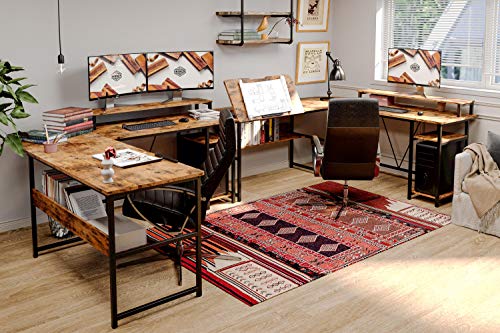 Ironck L Shaped Desk Corner Table With Storage Shelves, Drafting Table With Tiltable Tabletop And Printer Monitor Shelf Multi-Usage Large Industrial Office Desk Workstation #TOP1