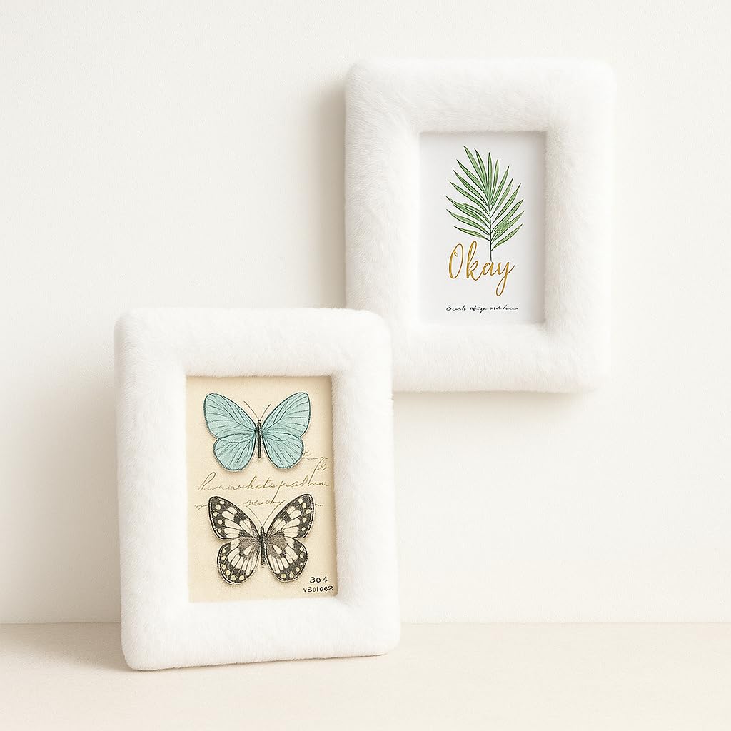FUZZY FRAMES 6x4 Picture Frame with Glass Front 1PC. Faux Fur Picture Frame. Free-Standing and Wall Hanging pictures (SNOW)