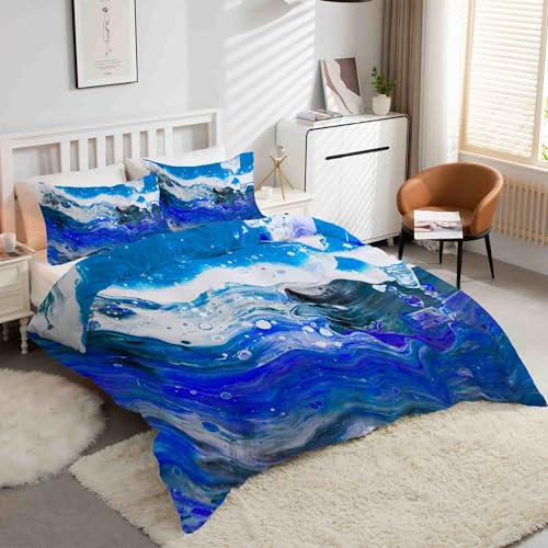 Housse de couette 160x200 anti-plis en microfibre douce avec fermeture éclair bleue