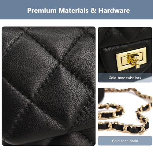 Image of M-ioi-M Small Quilted Crossbody Bag for Women, Genuine Leather Mini Shoulder Flap Purse with Gold Chain Strap & Top Handle