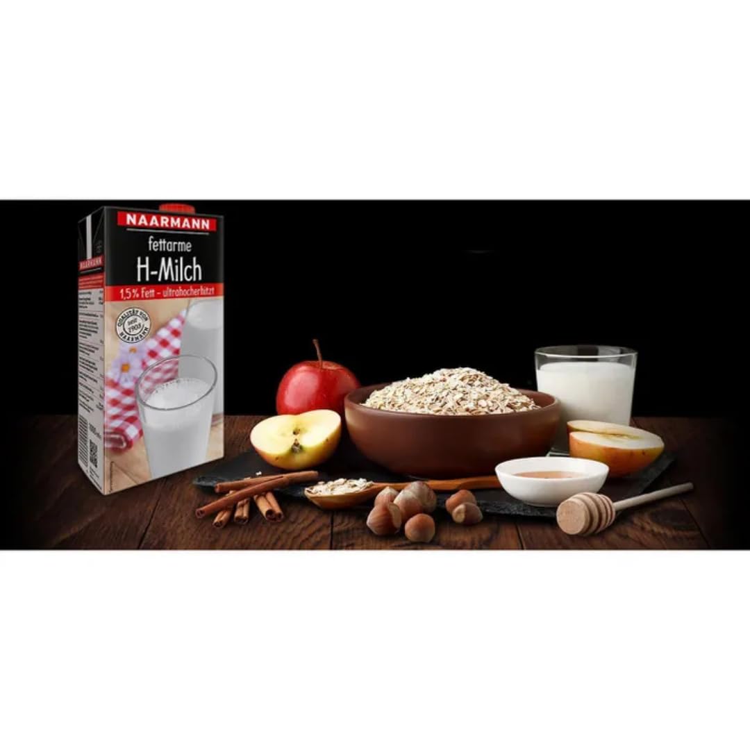 Naarmann Milch fettarme H-Milch 1,5% Fett Haltbare Milch, je 1 Liter, 24 Stück + pufai