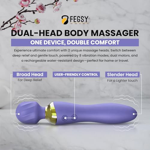 Image of FEGSY Dual Heads Massager Machine for Pain Relief, Rechargeable Wireless Body Massager with Medical Grade Silicone (Purple)