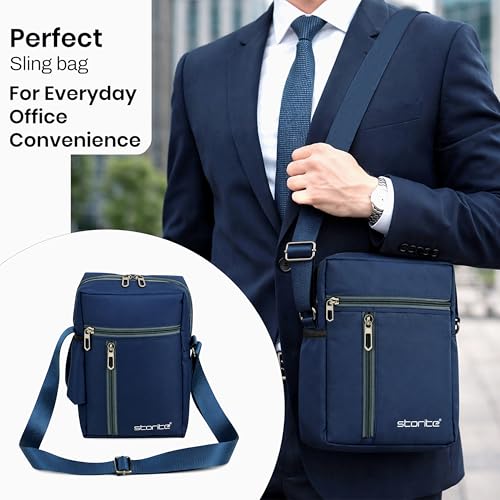 Image of Storite 10 Inch Stylish Padded Mini Sling Crossbody Bag for Men and Women, Small Passport Travel Sling Bag With Water Bottle Pocket