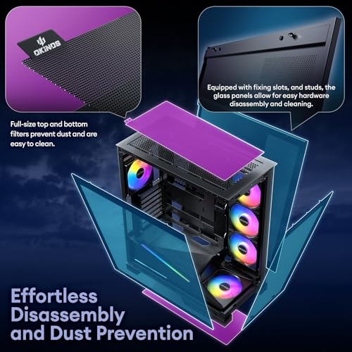 Image of Okinos Aqua 9, ATX PC Case, 5 x 120mm ARGB PWM Fan Pre-Installed, Support Top & Side Dual 360mm Radiator, Back-Connect Motherboard Compatible, Mid Tower PC Case, Type C Port, Black