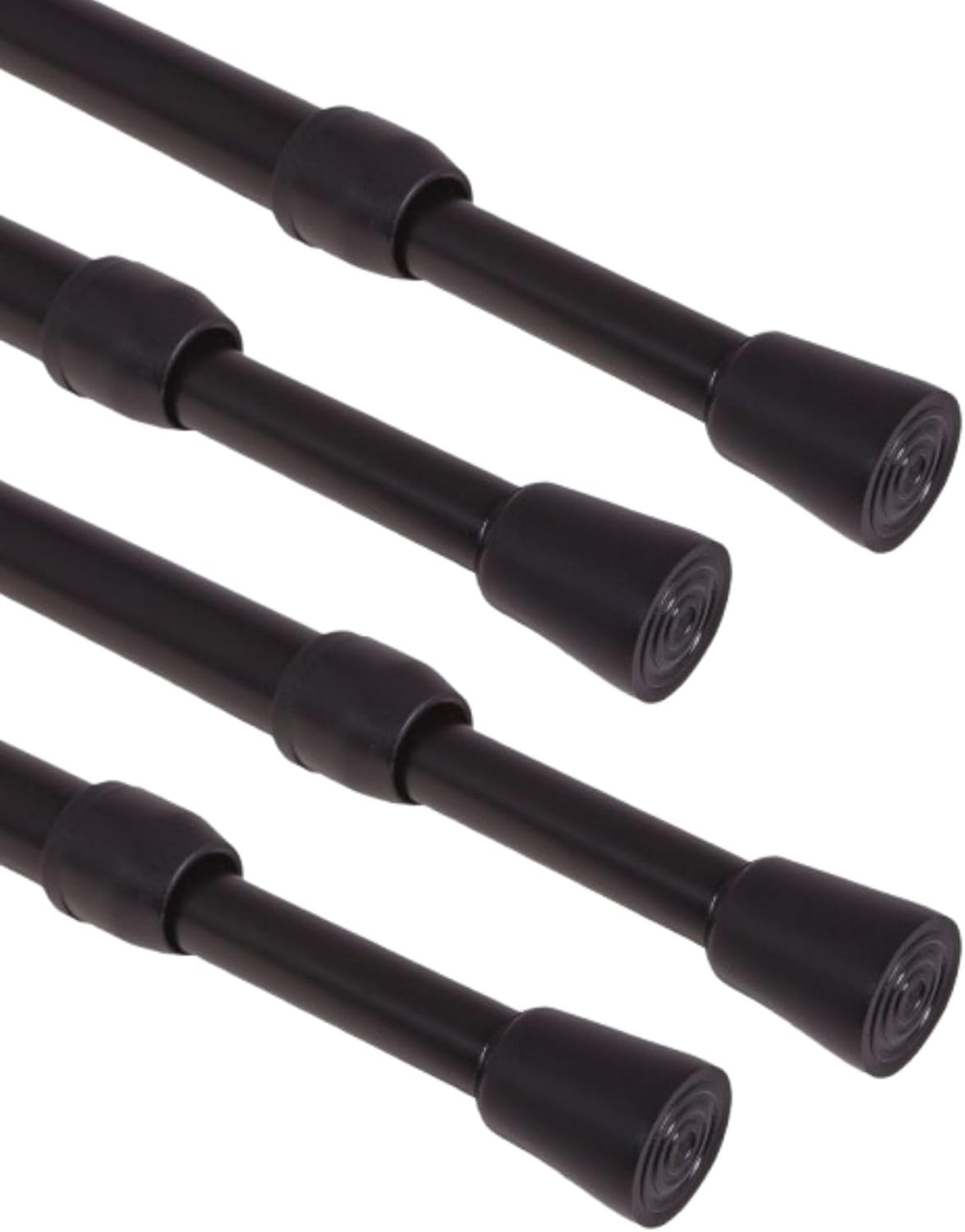 2 Sets Spring Tension Rod Adjustable Length No Drilling Multi-purpose with Rubber Cap on Either End Black 1/2" Diameter 47"-78" & 27"-47" (4 Pcs)