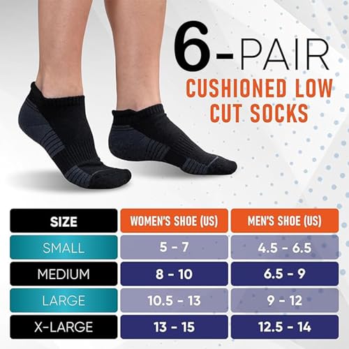 Image of PhysFlex Athletic Socks for Women and Men - 6 /3 Pairs Cushioned Low Cut for Comfort with Arch Support for Running & Sports