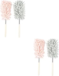 SOLUSTRE 4 Pcs Telescopic Duster Bendable Dusting Brush Telescoping Handle Duster Bendable Duster Head Extension Duster Ceiling Fan Duster Dust Sweeper Household Remover Stainless Steel