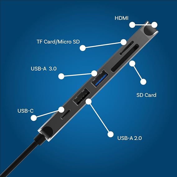 USB-C to HDMI 4K, USB-A, SD/TF Card Reader Hub by MMOBIEL 6-in-1 Multiport USB-C Adapter with 60W PD Charging Compatible with MacBook, iPad, Dell, Samsung Aluminum Housing