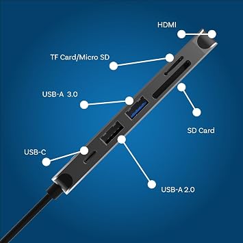 USB-C to HDMI 4K, USB-A, SD/TF Card Reader Hub by MMOBIEL 6-in-1 Multiport USB-C Adapter with 60W PD Charging Compatible with MacBook, iPad, Dell, Samsung Aluminum Housing