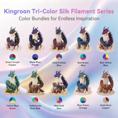 Image of Kingroon PLA Filament, Multicolor Silk PLA Filament, Tri Color 3D Printer Filament, 1.75 mm, Dimensional Accuracy + /- 0.03 mm, 10kg Spool(22lbs) 10 Rolls, 10 Different Multicolor Filaments