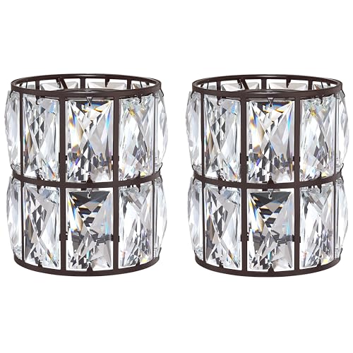 Image of 2 Pack Crystal Shade Replacement,Ceiling Fan Light Drum Lampshades Oil Rubbed Bronze Finish for Chandelier Vanity Lights Wall Sconces Pendant Light,1.66 inch Fitter Size 5 inch high*4.6 inch Diameter