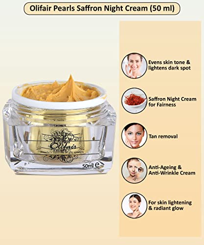 Image of Olifair Pearls Saffron Night Cream for Men and Women ,Skin Whitening and Dark Spot Removal-50 g (Pack of 4)