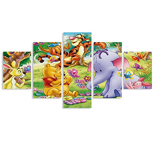 Winnie l'ourson 5 pièces tendu toile toile art mural décoration de la bureau maison deco (sans cadre)