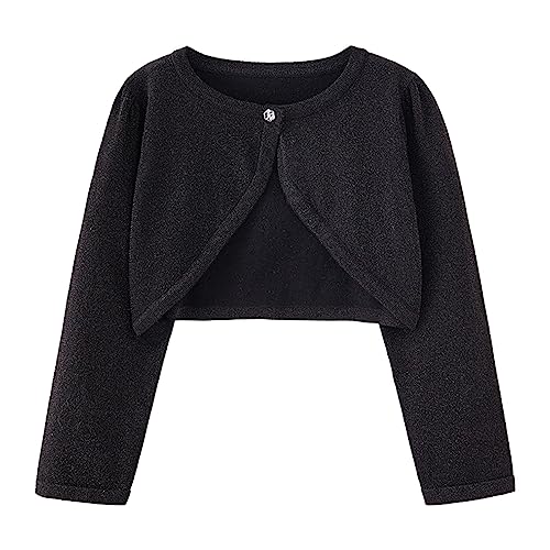 Toddler Girls Long Sleeve Sparkle Bolero Cardigan Baby Kids Button Closure Knitted Shrug Cropped Sweaters Tops