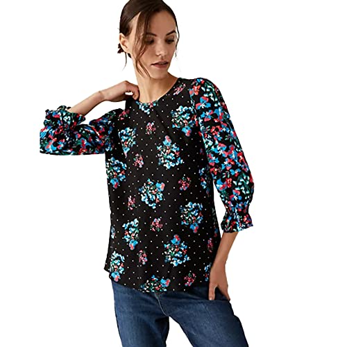 Image of Marks & Spencer Womens Floral Viscose Round Neck Regular Fit Long Sleeve Top