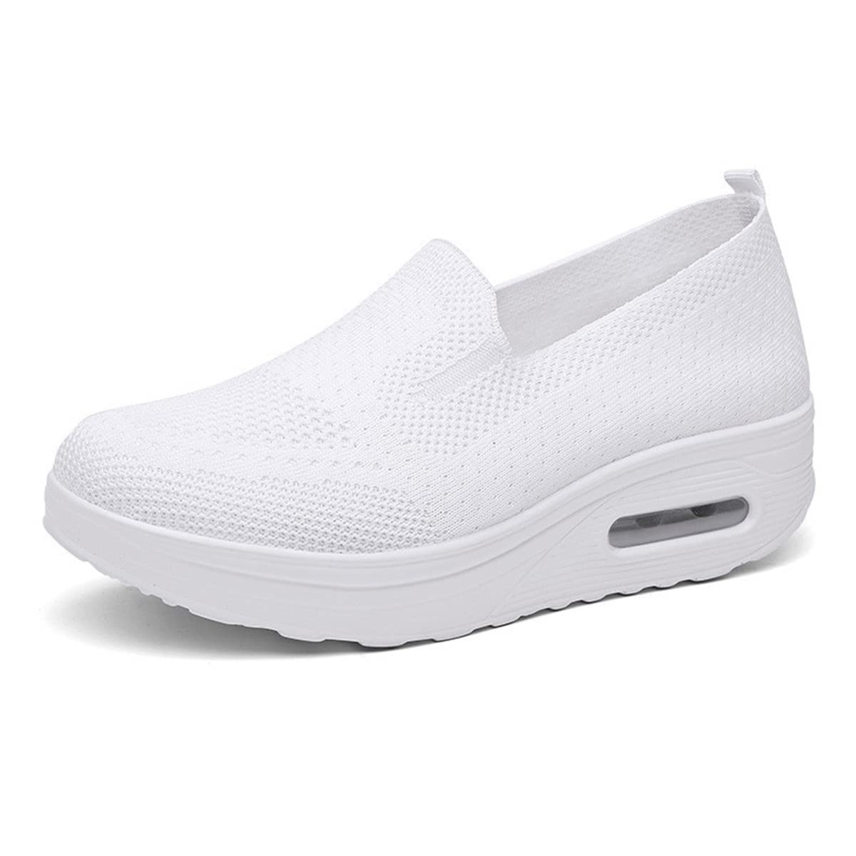 RZYW Zapatillas Slip-On Mujer Zapatillas sin Cordones para Mujer Ortopédicos Transpirables Sport Caminar para Correr Trabajar Andar Pasear Height-Increasing Sneaker,Blanco,36