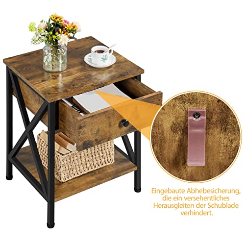 Yaheetech Bijzettafel, koffietafel met lade en plank, X-vormige stutten, 45 x 40 x 55,5 cm, woonkamertafel met metalen… - Image 8