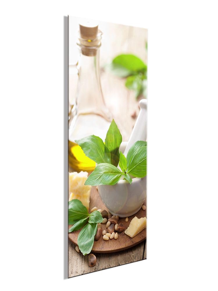 artissimo, Glasbild, 30x80cm, AG1872A, Kitchen I, Küchenbild hochkant, Kräuter, grün, Bild aus Glas, moderne Wanddekoration aus Glas, Wandbild Wohnzimmer modern