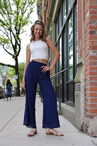 Palazzo Pants for Women Dressy Summer Casual Boho Chiffon Wide Leg Pants Elegant Flowy Beach Pants4