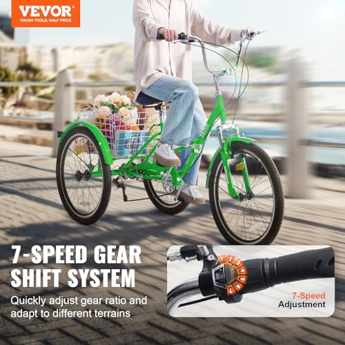 Image of VEVOR Folding Adult Tricycle,Adult Folding Trikes, 3 Wheel Cruiser Bike with Large Basket & Adjustable Seat, Shopping Picnic Foldable Tricycles for Women, Men, Seniors