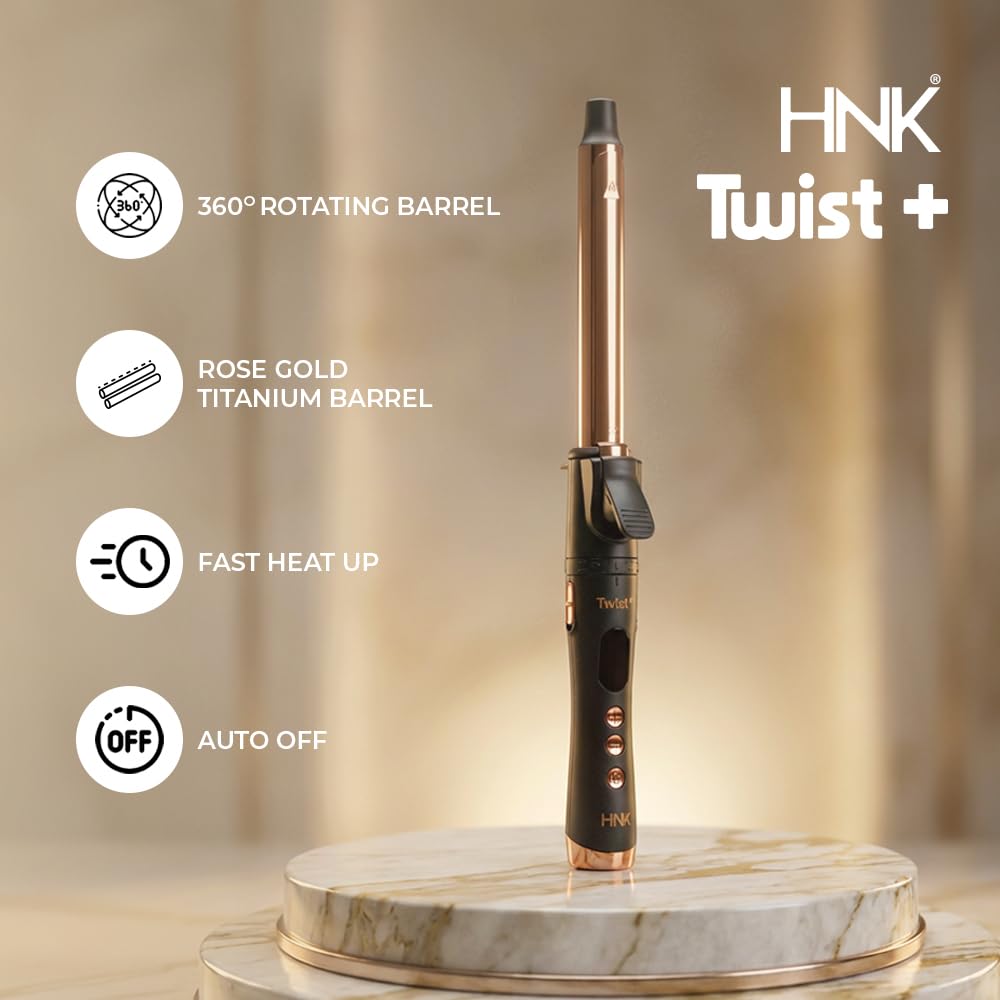 HNK Hair Curler Tong Twist 13mm with Rose Gold Titanium Barrel | 12 Heat Settings (120°C–230°C) | Advanced Heat Technology | 360° Rotating Clamp | Fast 60-Second Heat-Up | Digital Temperature Display (13mm) - Image 2 thumbnail
