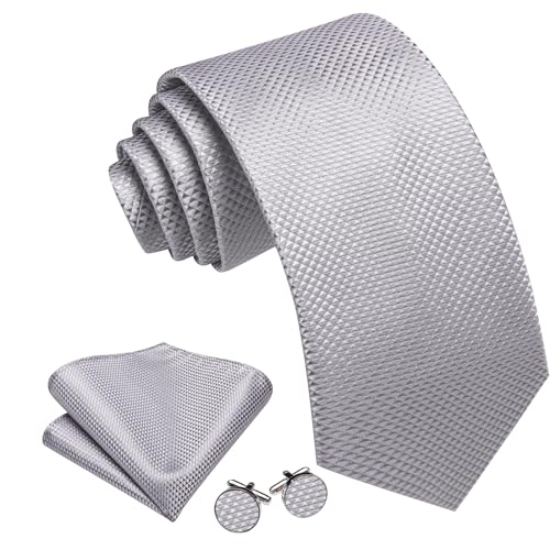 Image of Barry.Wang Classic Mens Ties Silk Necktie Pocket Square Cufflinks Set Woven Designer Wedding Business