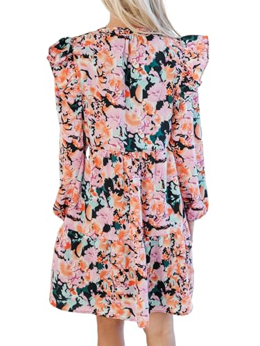 hibshaby Womens Casual Floral Mini Dress 2025 Fall Long Sleeve V Neck Babydoll Loose Boho Shirt Dresses2