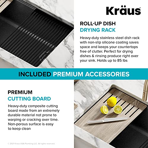 Kraus KGUW2-33MBL Bellucci 32 Inch Inch Drop In Workstation Granite Kitchen Sink In Metallic Black thumb #7