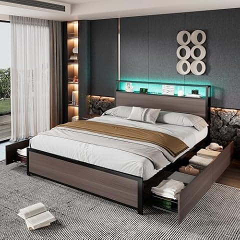 ModernLuxe Double Bed Frame with LED Lights Cover