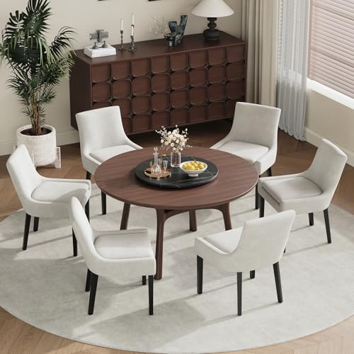 COLAMY Upholstered Dining Chairs Set of 6 with Mid Back and Wood Legs, Modern Accent Side Chairs for Living Room/Dining Room-Beige