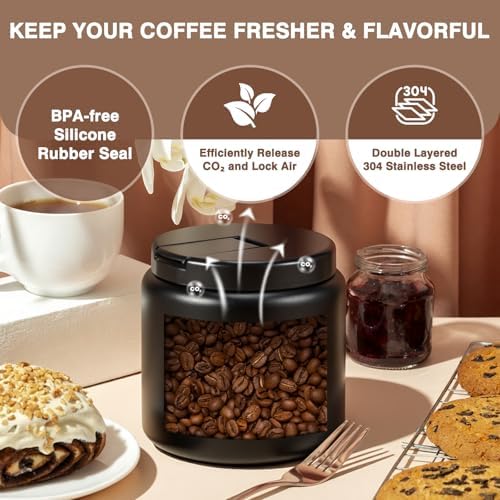 Coffee Canister, Premium Large Stainless Steel Insulated Vacuum Coffee Bean Storage Container Travel Jar, Kitchen Food Airtight Coffee Grounds Container for Tea, Sugar, Flour (26oz-Black) - Thumbnail 4