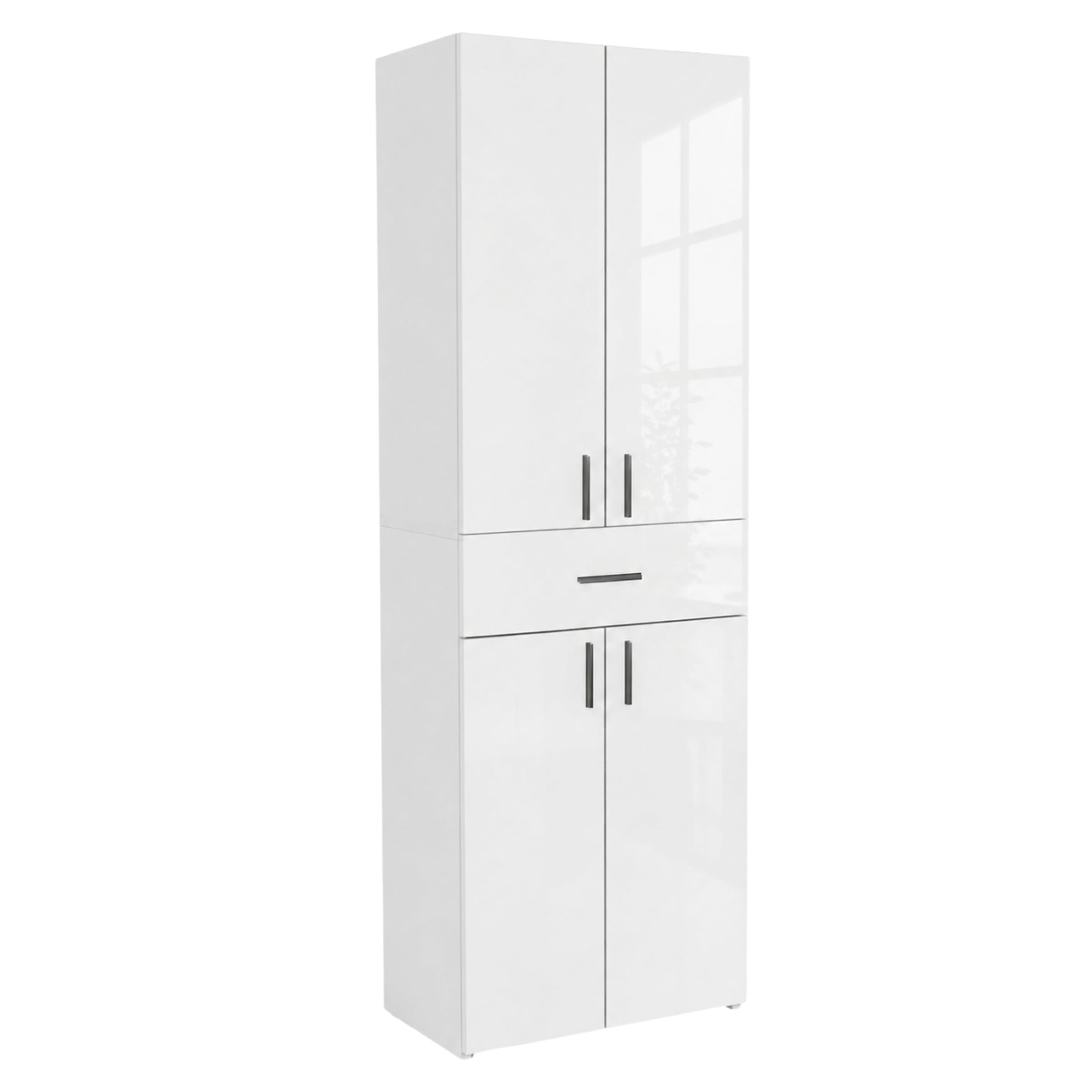 Colonne de Salle de Bain, 4 Portes, Tiroir, Blanc Brillant | Meuble de Salle de Bain Étroit, Meuble de Rangement pour Cuisine et Salon