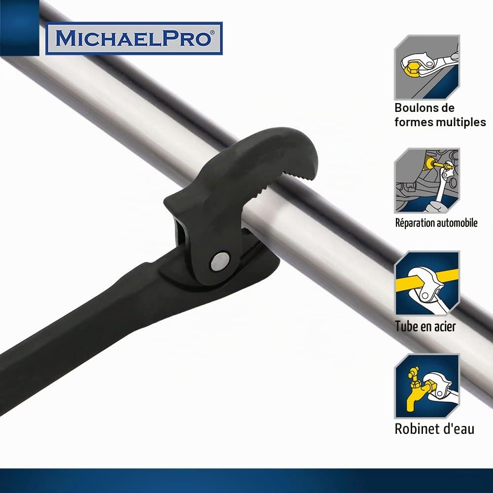 MichaelPro Clé à réglage automatique double action, clé à ressort multi-tailles, 0,6 cm à 3,8 cm – MP001206, noir