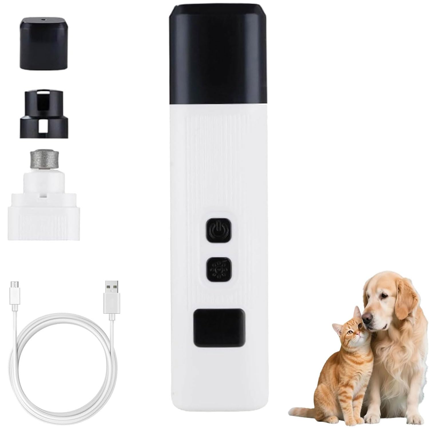 Catlabo Cat Nail, Catlabo Safe Cut Cat Nail Trimmer, Silent Dog Nail Grinder, 2 Speeds Adjustable, USB Rechargeable Dog Claw Grinders with LED Light for Small Medium Large Dogs, Cats & Pets (White)