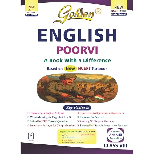 Image of Golden English Study Material Based on NEW NCERT Poorvi For Class 8 | For CBSE 2027 Exams | Summary | Solved NCERT Textual Questions | Important ... Papers | Objective Type Question | MCQs