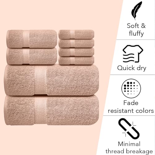Image of Sulfar 100% Combed Cotton, 8 Pcs Towel Set - 2 Bath Towels (70 x 140 cm), 2 Hand Towels (40 x 70 cm) and 4 Face Towel (30 x 30 cm) (600 GSM, Pack of 8) Nature Lux