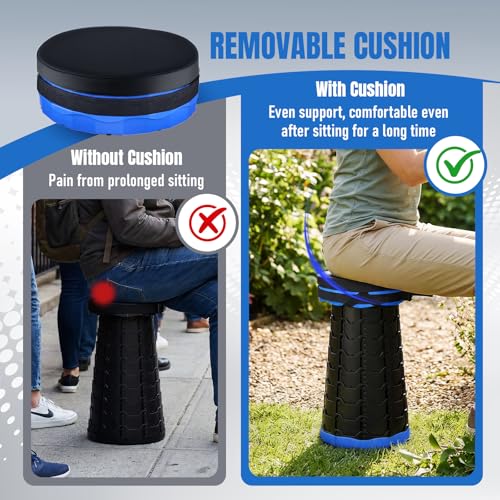 Image of 2026 Upgraded Collapsible Stool with Cushion, Portable Folding Stool for Adults Heavy Duty, Camping Stools for Outdoor Camping Travel Hiking Fishing, Adujstable Folding Chair Footrest,Blue