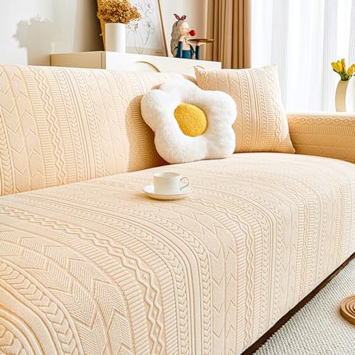 Elasticas Funda Sofa 1 2 3 4 5 Plazas, Fundas de Sofa con Reposabrazos, Terciopelo Jacquard Espesado Funda Sofá Anti Gatos Perros y Mascotas, Moderna Cubre Sofa Antimanchas Lavable ( Color : Beige , S
