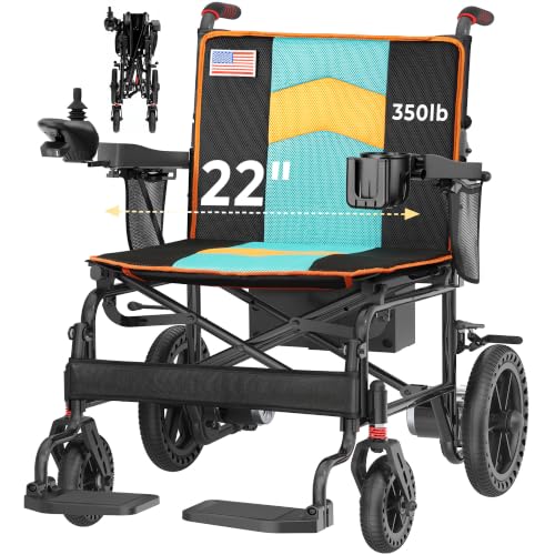 Image of 22 inch Wide Seat Electric Wheelchairs for Adults, 350 LB Capacity (Orange) | 500W Doul Motors | All-Terrain | Portable, Foldable & Lightweight | Suit for Travel, Home, Outdoor & Seniors, Handicap