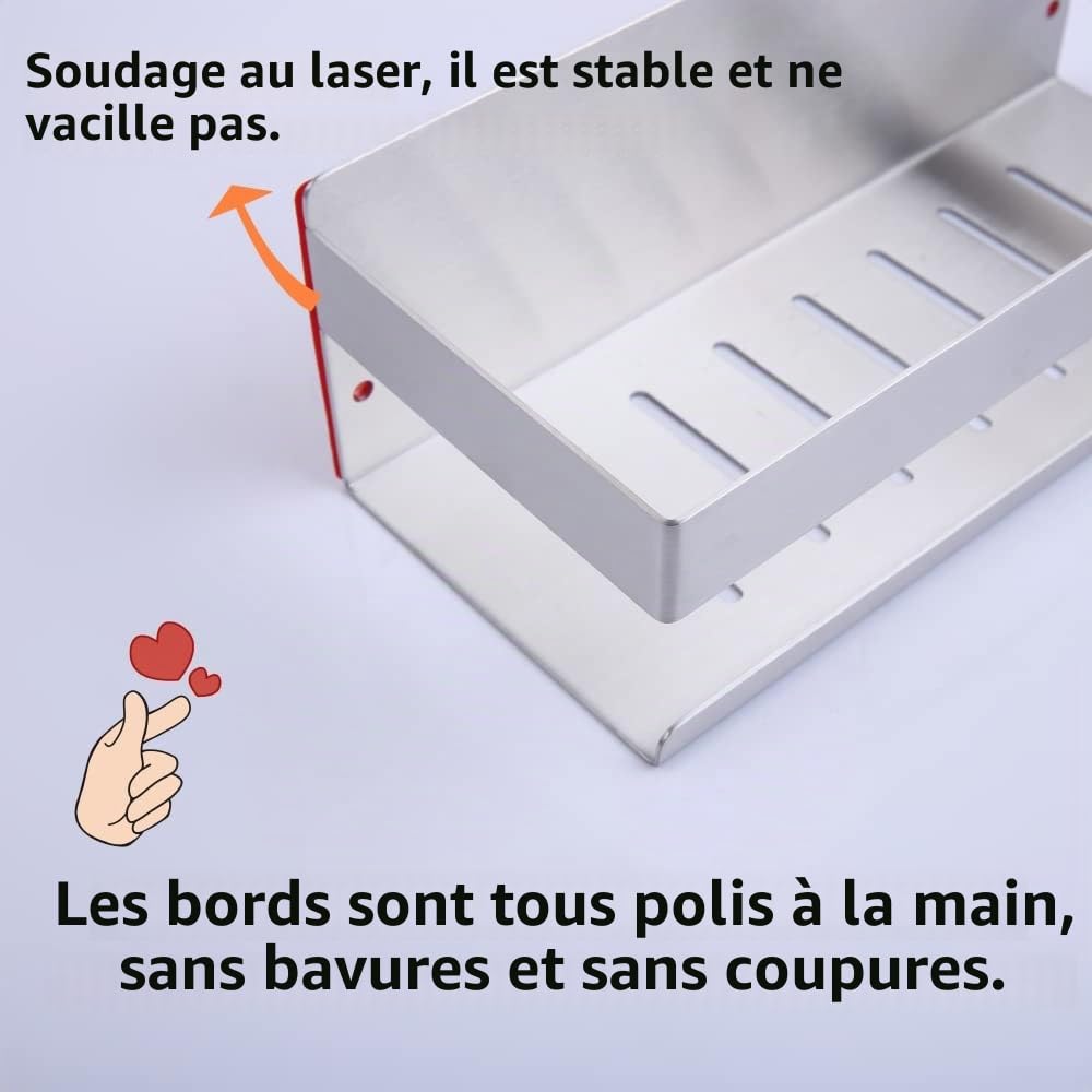 Étagère de Douche sans Perçage, Étagère de Douche Auto-adhésif,SUS304 Acier Inoxydable Adhésive Panier de Douche Nickel Brossé 30CM