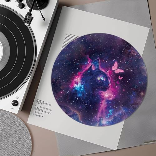 Uorisanigo Galaxy Cat Felt Turntable Mat for 12 Inches Anti-Static Platter Mat, 3MM Thick, Turntable Accessories