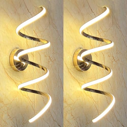 Image of Golden Zigzag Spiral LED Wall Light, Modern Wall Lamp for Home with 3 Color Modes - Warm White, Cool White, Natural White, Metal Body, Decorative Lighting, Pack of 2