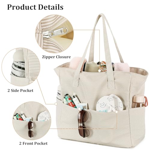 Image of LEDAOU Large Beach Tote Bag Women Waterproof Sandproof Zipper Beach Tote Bag for Pool Gym Grocery Travel with Wet Pocket | Sandproof