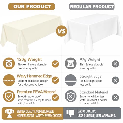 Image of NatNarr 3 Pack Ivory Tablecloths, 54 x 108 Inch Scalloped Party Table Cover
