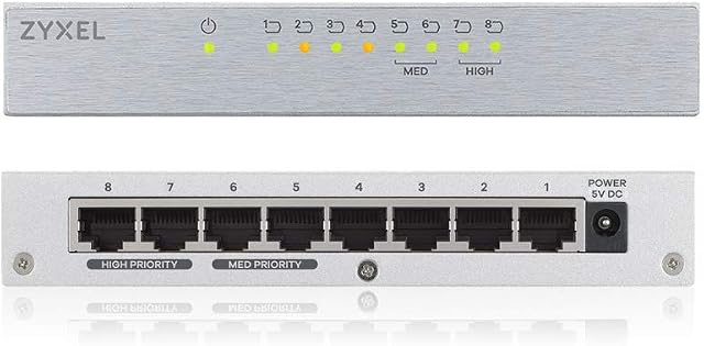 Zyxel 8-Port Desktop Gigabit Ethernet Switch - Metal housing | Plug & Play | Fanless | UK Plug [GS108B]